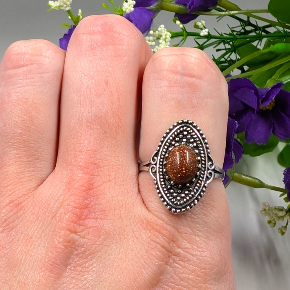 Sparkly Sunstone 925 Sterling Silver Plated Vintage Ring Size 9